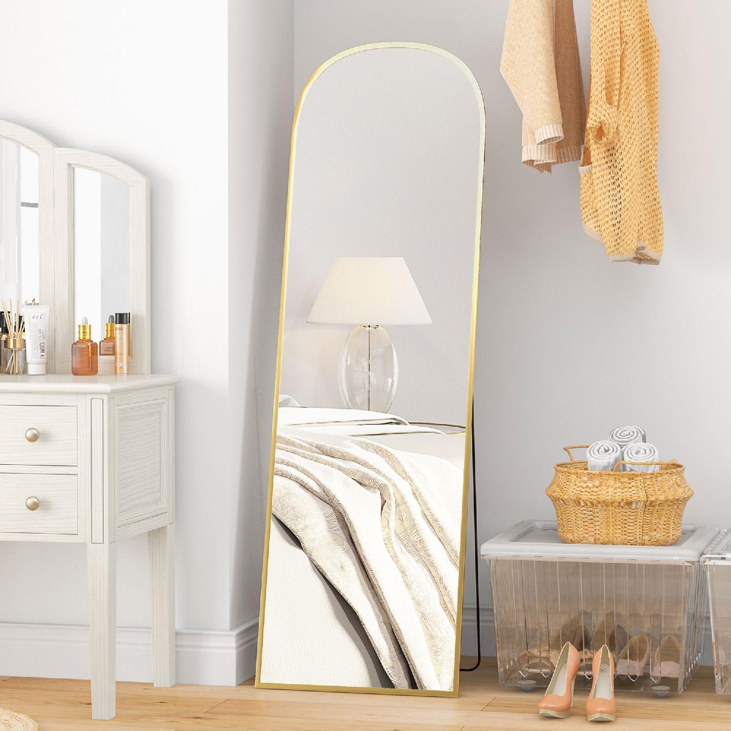 DecHome L6470GD Specchio da Terra e Parete Moderno con Supporto Pieghevole 50x161 cm Oro
