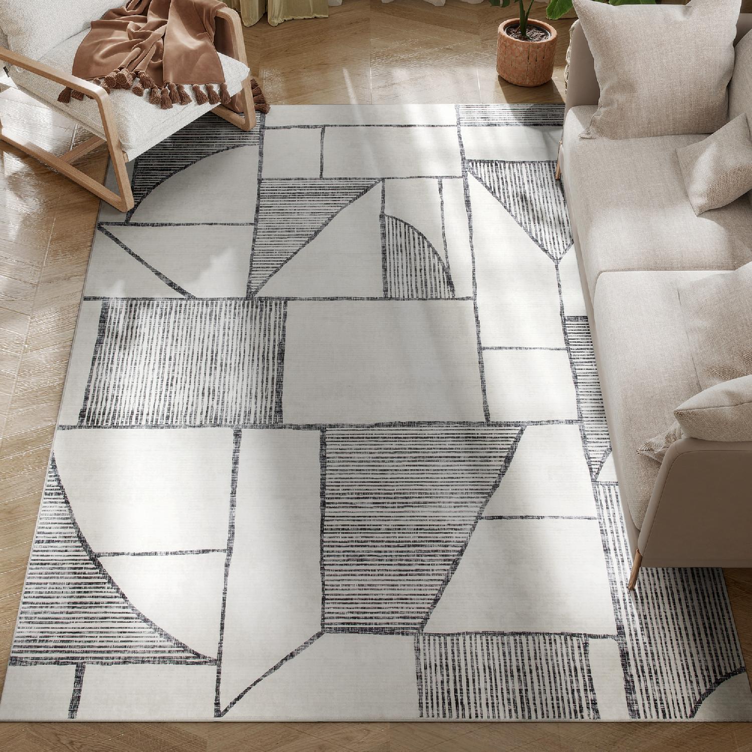DecHome L6600MX Tappeto Moderno Antiscivolo Linee Geometriche 230x160x0.7 cm Multicolore