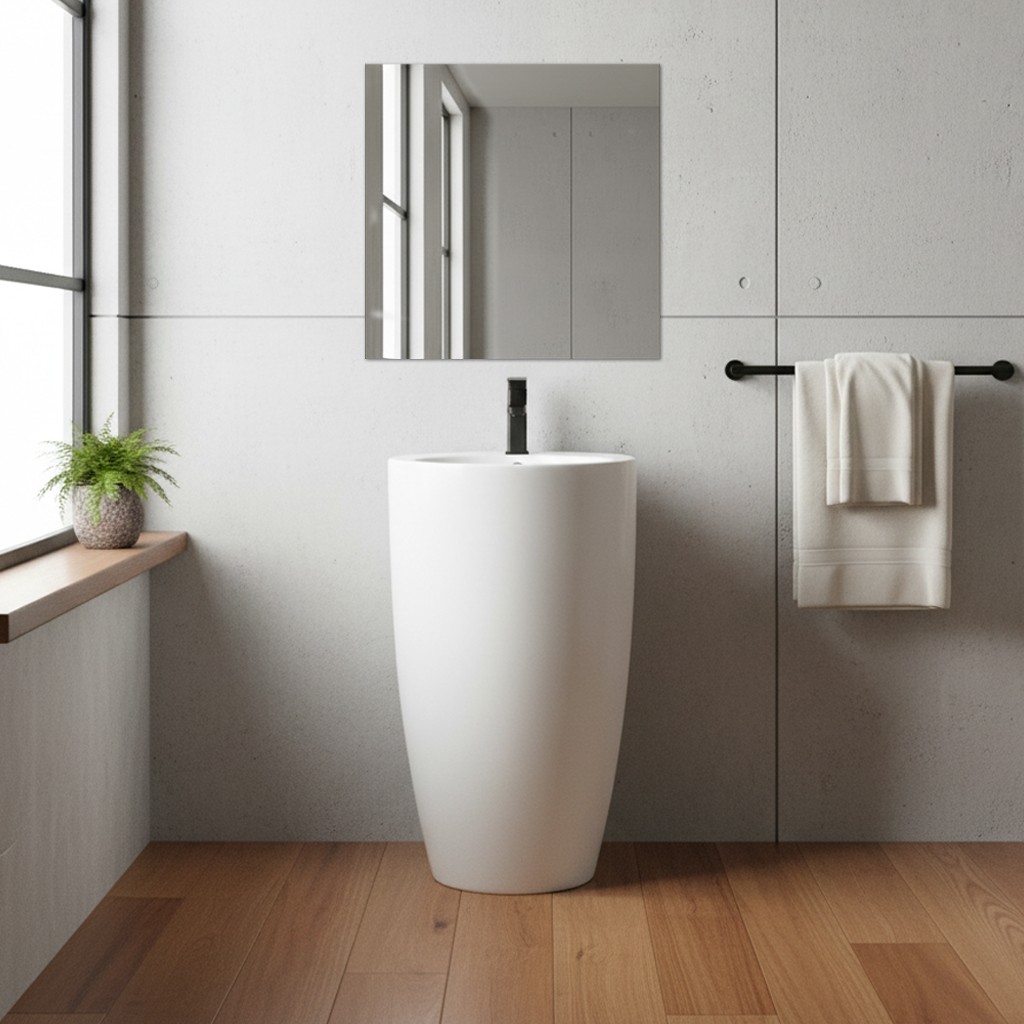 DecHome LAV203 Lavabo Freestanding in ceramica D 50x86 cm. Bianco Lucido