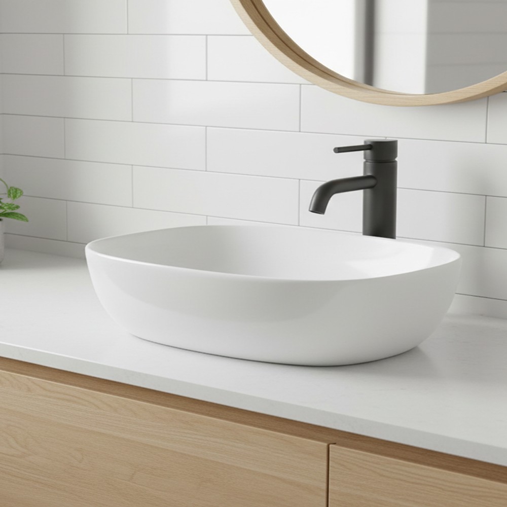 DecHome LAV39350 Lavabo da Appoggio in ceramica 50x38x14 cm Bianco Lucido