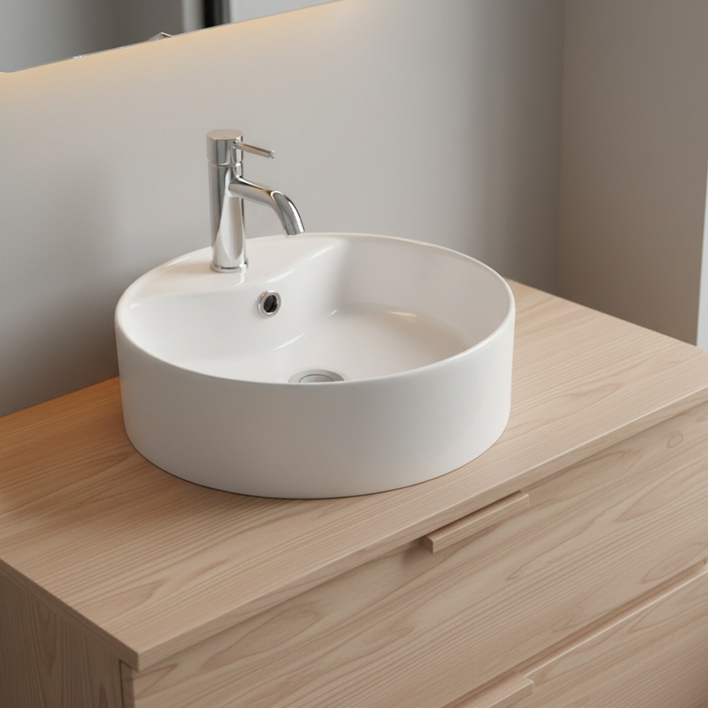 DecHome LAV618 Lavabo da Appoggio in ceramica 46x46x15.5 cm Bianco Lucido