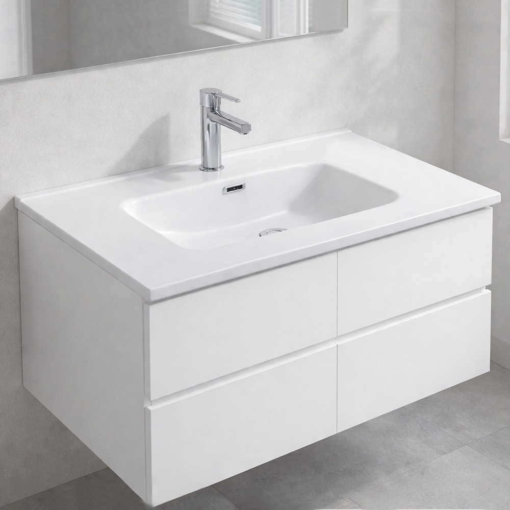 DecHome LAV9080S Lavabo Consolle da Appoggio in ceramica 1 vasca 81x46.5 cm Bianco Lucido