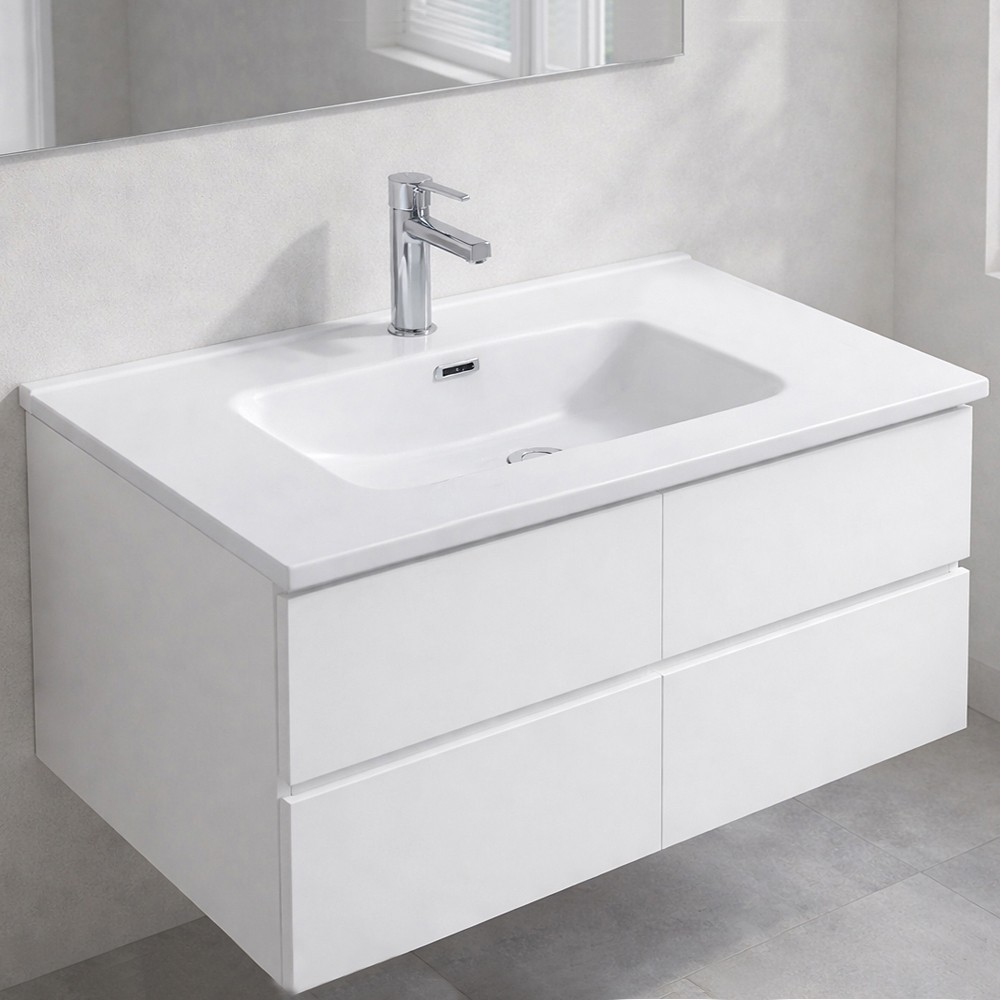 DecHome LAV9090S Lavabo Consolle da Appoggio in ceramica 1 vasca 91x46.5 cm Bianco Lucido