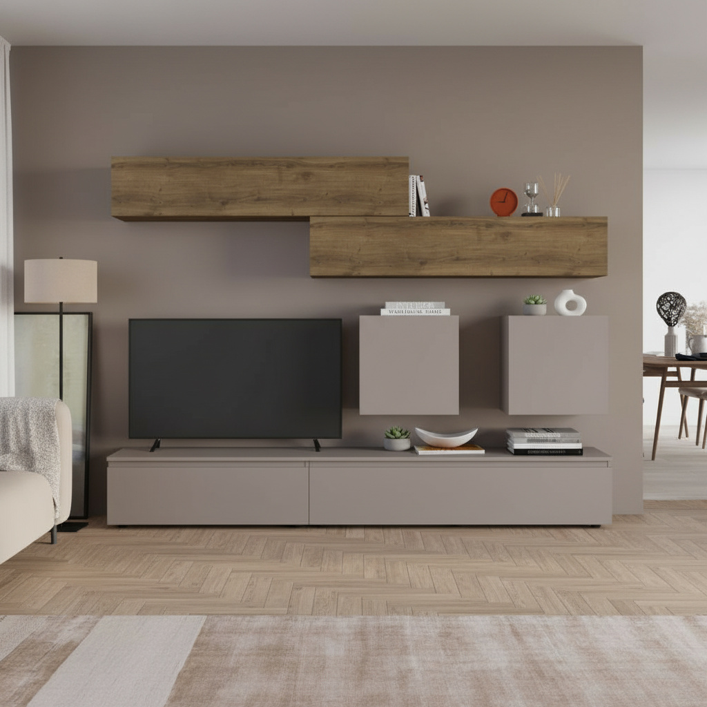 DecHome LICIA Parete Attrezzata Mobile TV Mobile Parete 186x40x250 NoceTortora