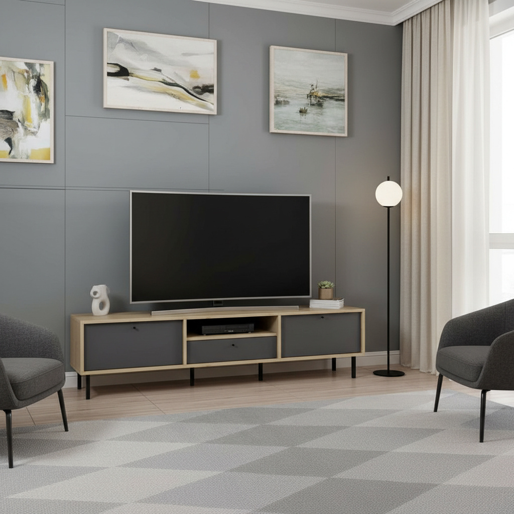 DecHome LIDATVANTRRO Mobile TV Moderno 180x40x45 Antracite e Rovere Lida