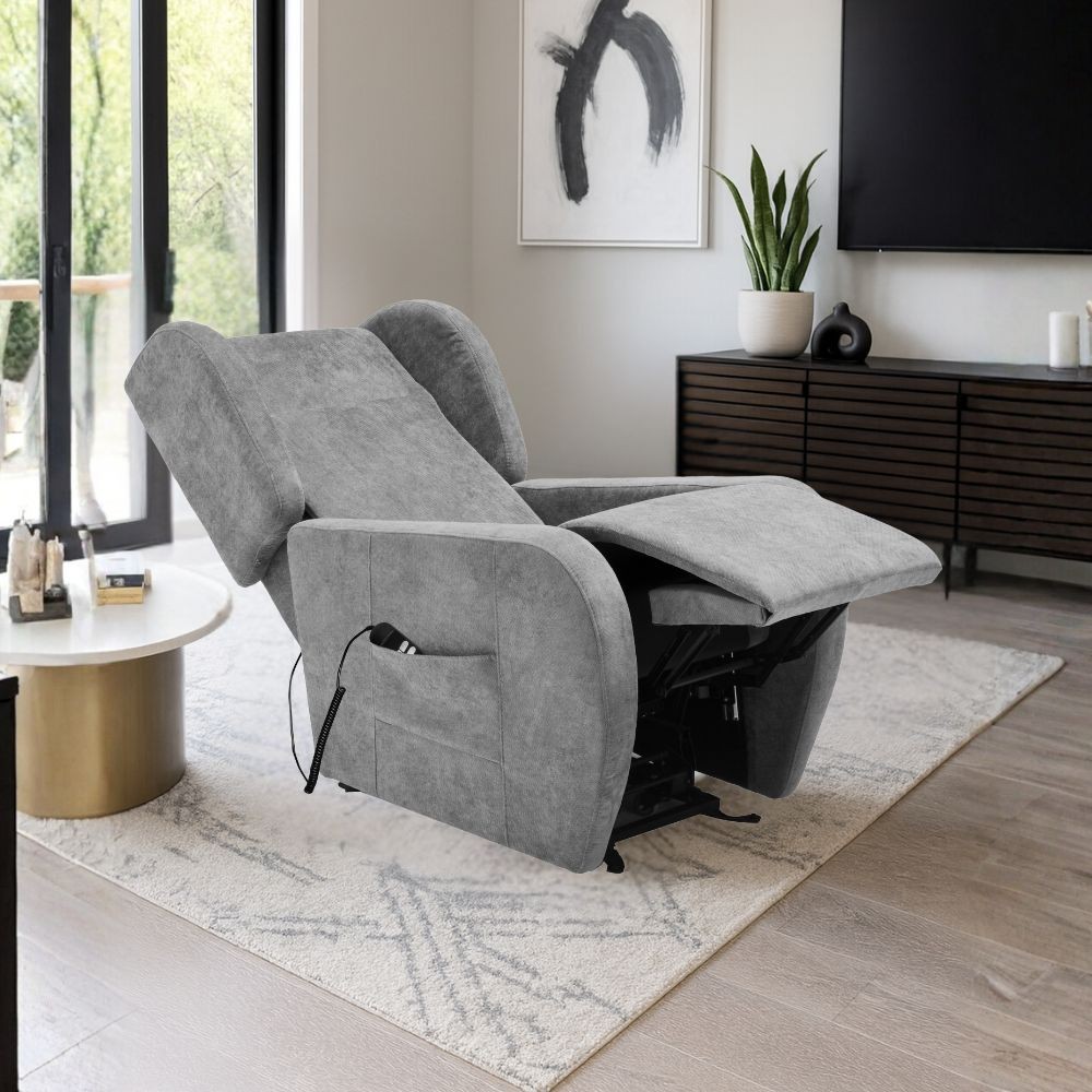 DecHome LIFTGIULIA9712 Poltrona per Anziani Alzapersone in Tessuto 78x102x113 cm Grigio Chiaro