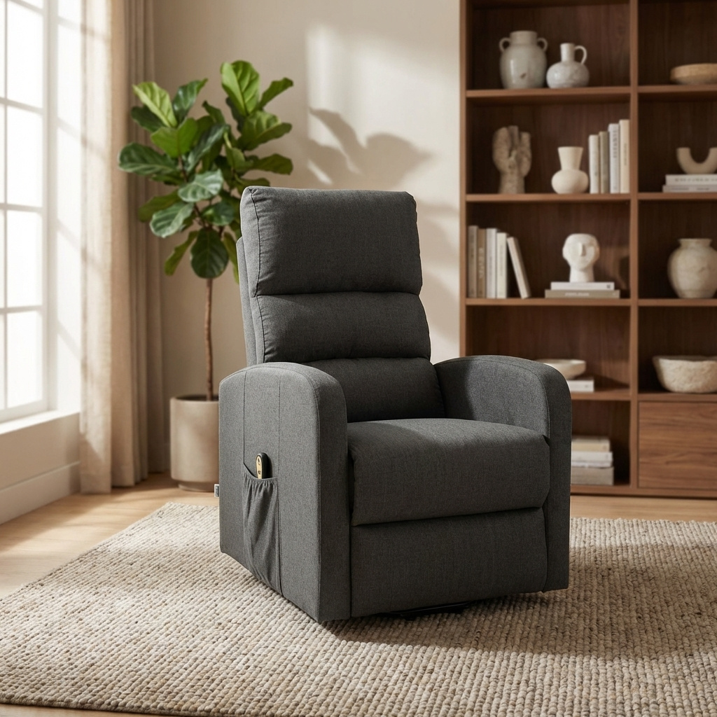 DecHome LORENAGREY Poltrona per Anziani Alzapersone Tessuto Telecomando 71x89x111 cm Grigio