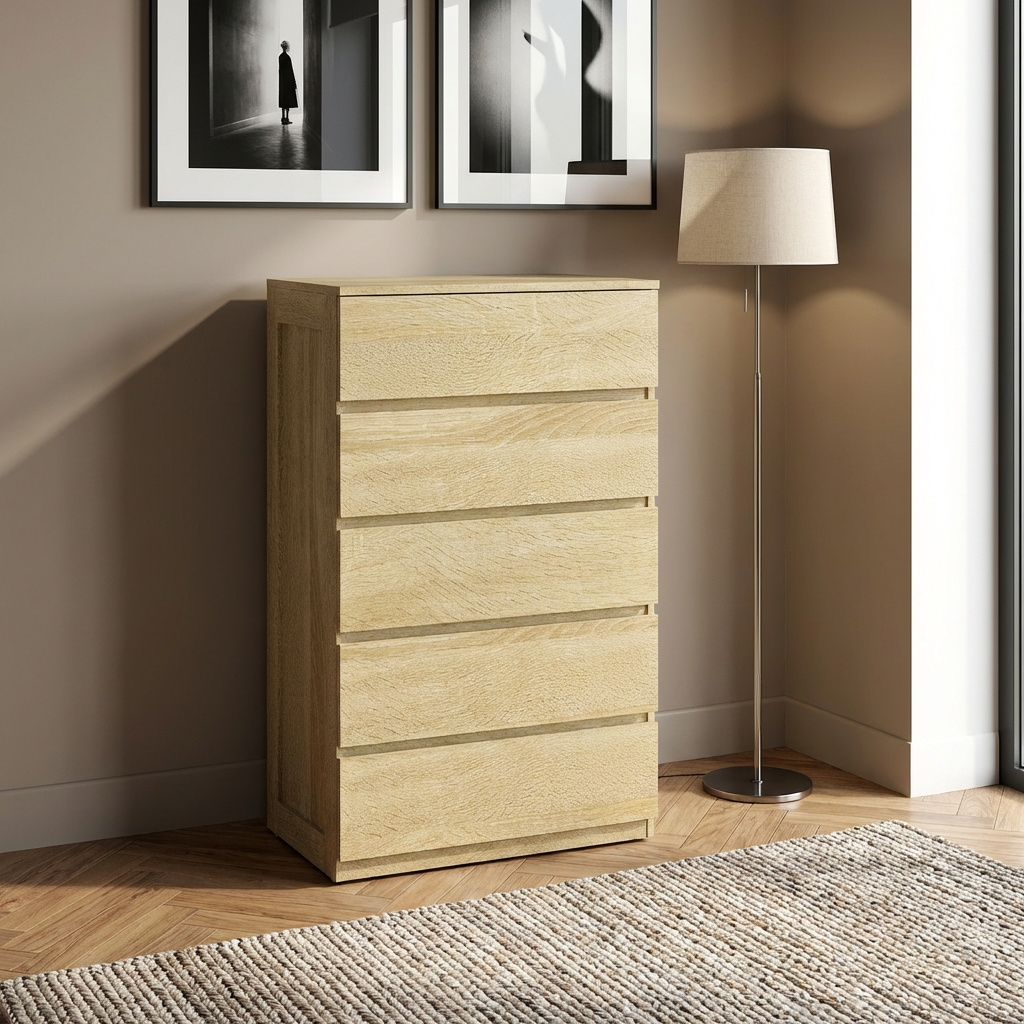 DecHome LRZ385 Cassettiera Camera da Letto 5 Cassetti Legno 60x39x100 Faggio
