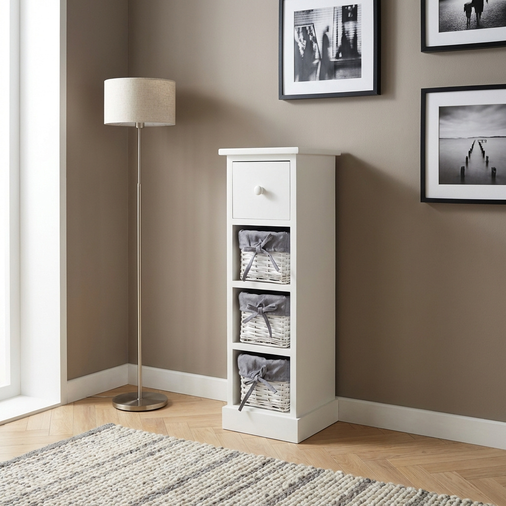 DecHome MB800417 Cassettiera Camera da Letto 4 Cassetti Legno 21x21x70 Bianco