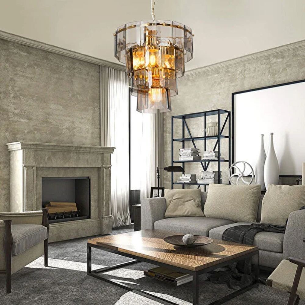 DecHome MDL3829 Lampadario Sospensione 4 Luci Metallo Vetro Fum� E27