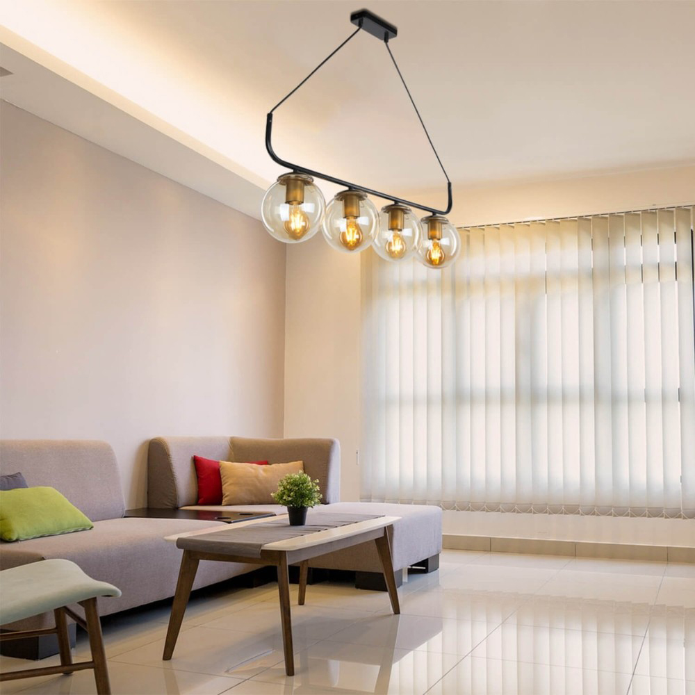DecHome MDL4174 Lampada Sospensione 4 Luci Metallo Nero Terena