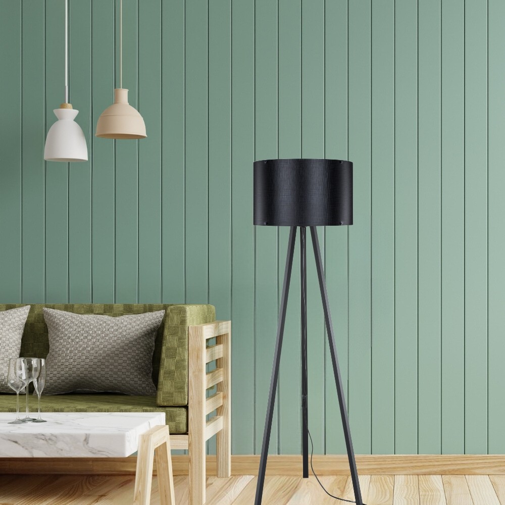 DecHome MDL5134 Lampade da Terra Piko Legno con Paralume Nero