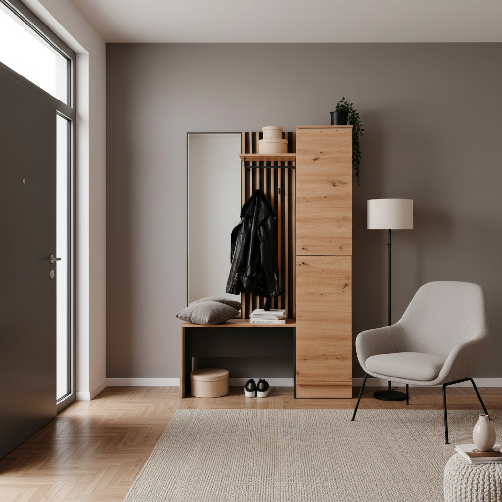 DecHome MEDAN42B Mobile Ingresso Appendiabiti Moderno 122x37x190cm Quercia Antra. Medan