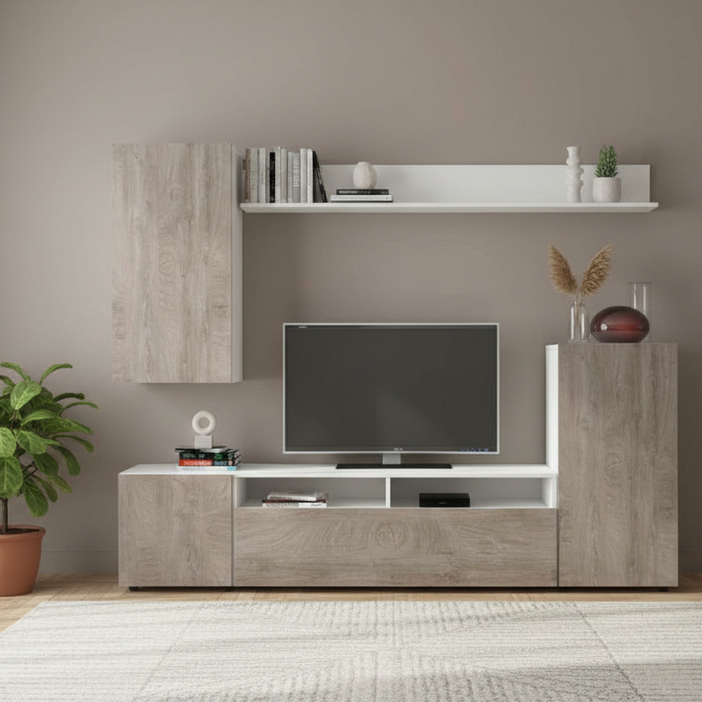 DecHome MK801408 Parete Attrezzata Mobile TV + Parete 207x34x170 BiancoRovere Bucarest