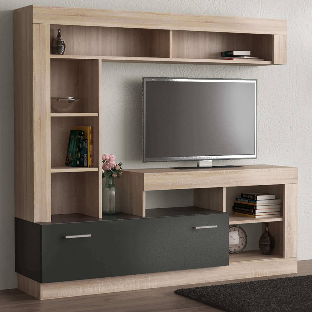 DecHome MK801409 Parete Attrezzata Moderna 170x42x170 cm AntraciteQuercia - Messico