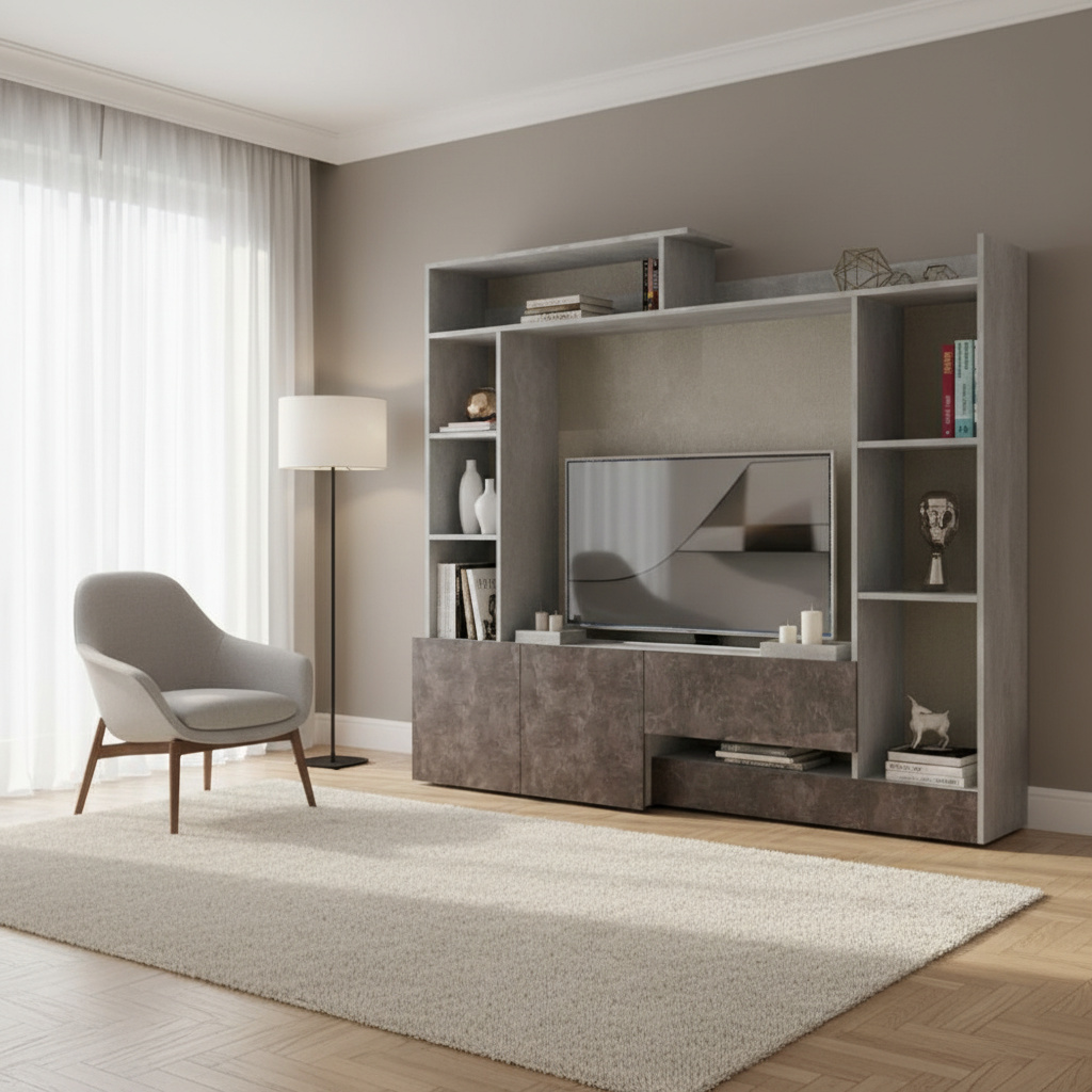 DecHome MK801412 Parete Attrezzata 180x40x165 Grigio e Cemento Grace