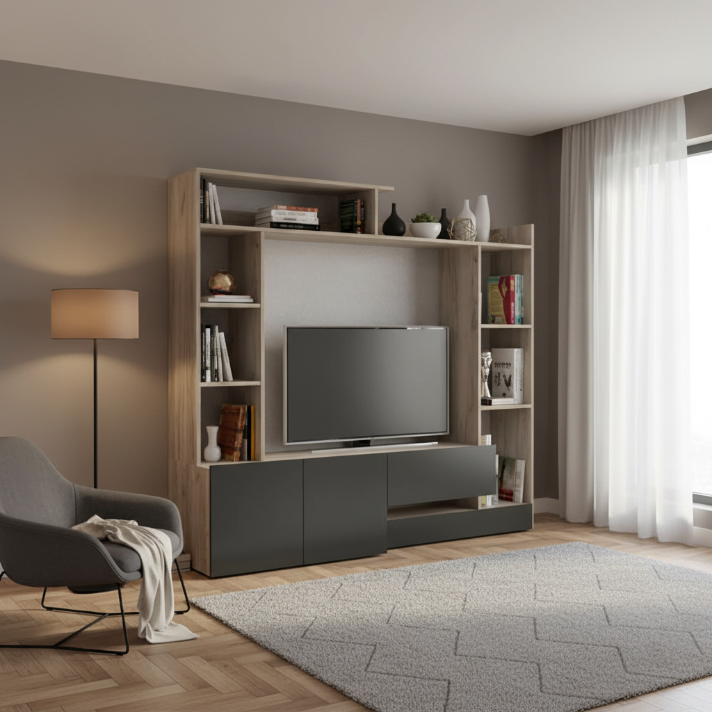 DecHome MK801413 Parete Attrezzata 180x40x165 Antracite e Olmo Grace