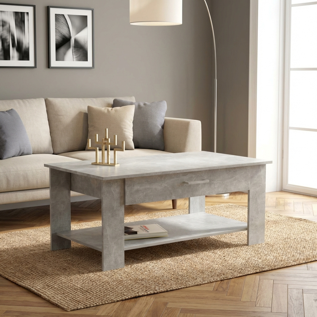 DecHome MK801460 Tavolino Salotto Rettangolare 110x60x44 Cemento Myrto