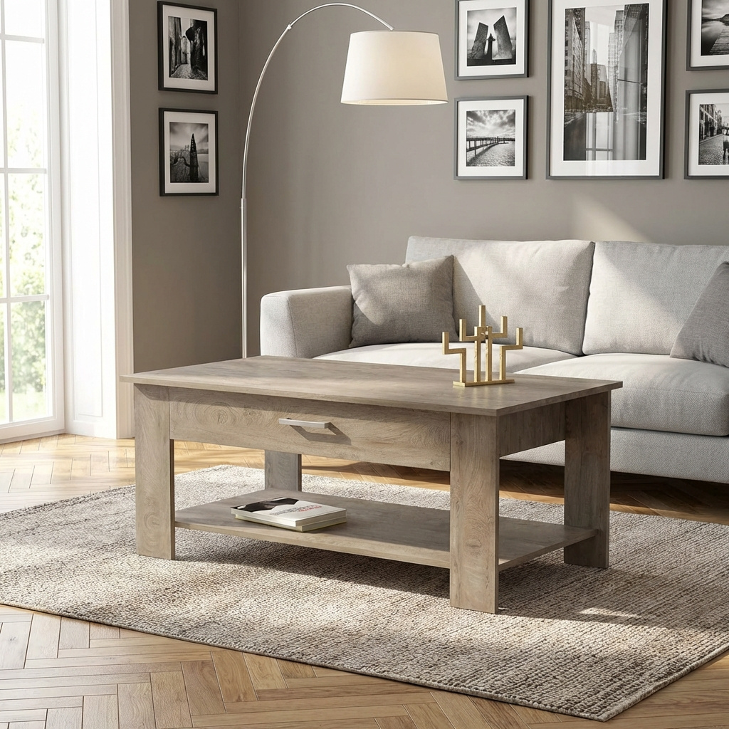 DecHome MK801463 Tavolino Salotto Rettangolare 110x60x44 Rovere Myrto