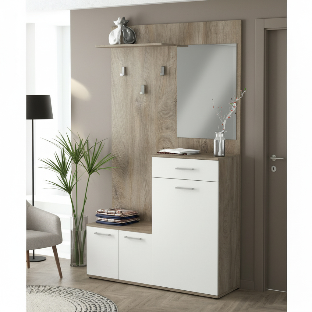 DecHome MK801479 Mobile Ingresso Appendiabiti Moderno Scarpiera cm 115x35x197 h Bianco