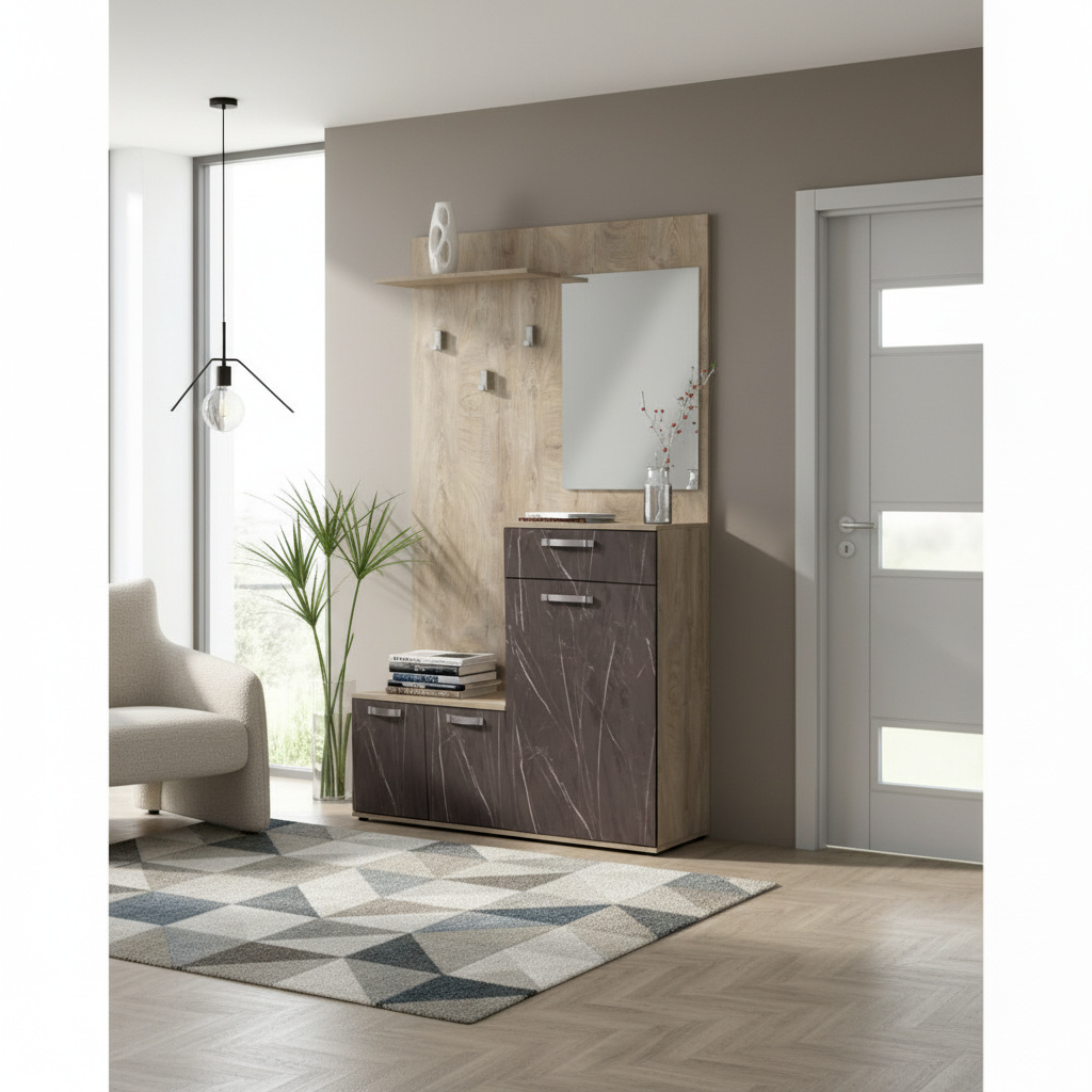 DecHome MK801480 Mobile Ingresso Appendiabiti Scarpiera cm 115x35x197 h Antracite e Legno