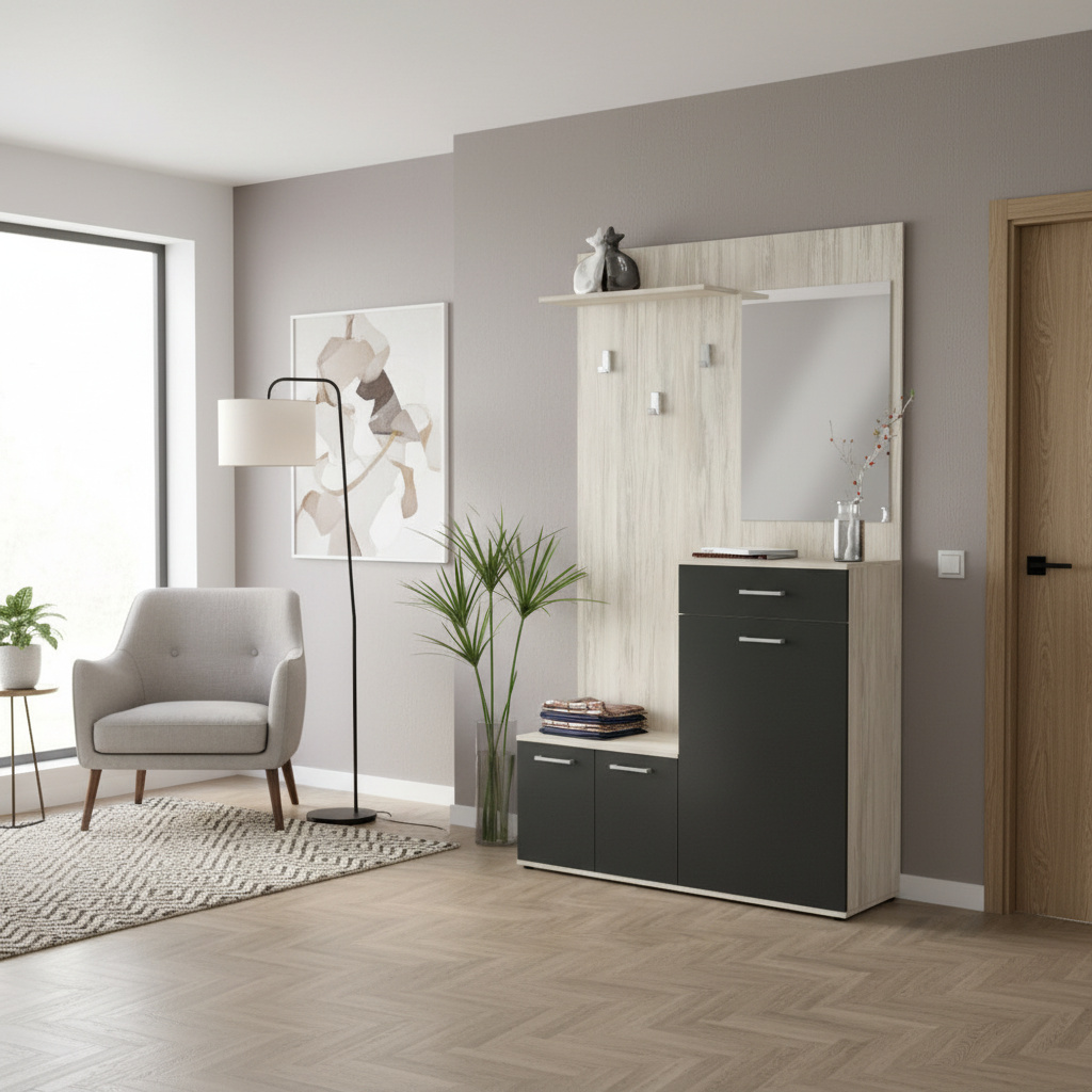 DecHome MK801481 Mobile Ingresso Appendiabiti Scarpiera Specchio cm 115x35x197 Antracite