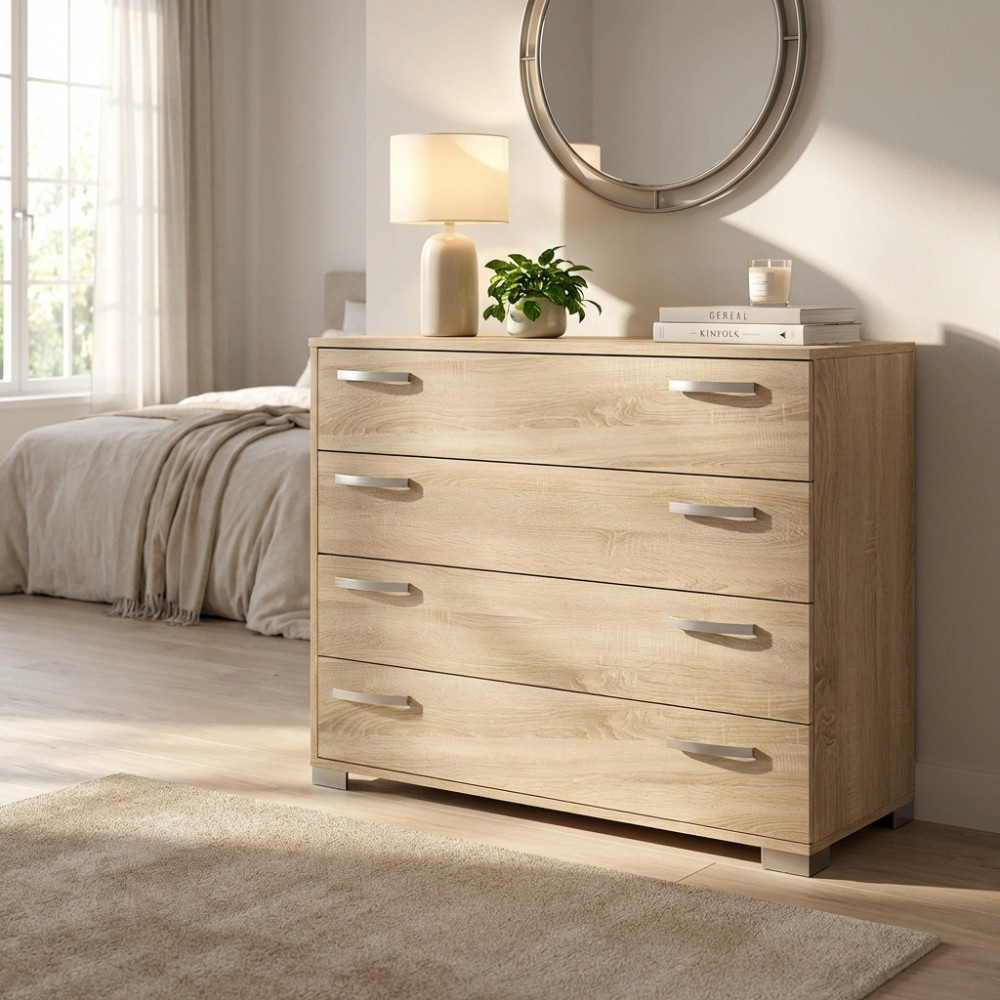 DecHome MK801528 Cassettiera 4 Cassetti 90x40x72 Quercia Chiaro