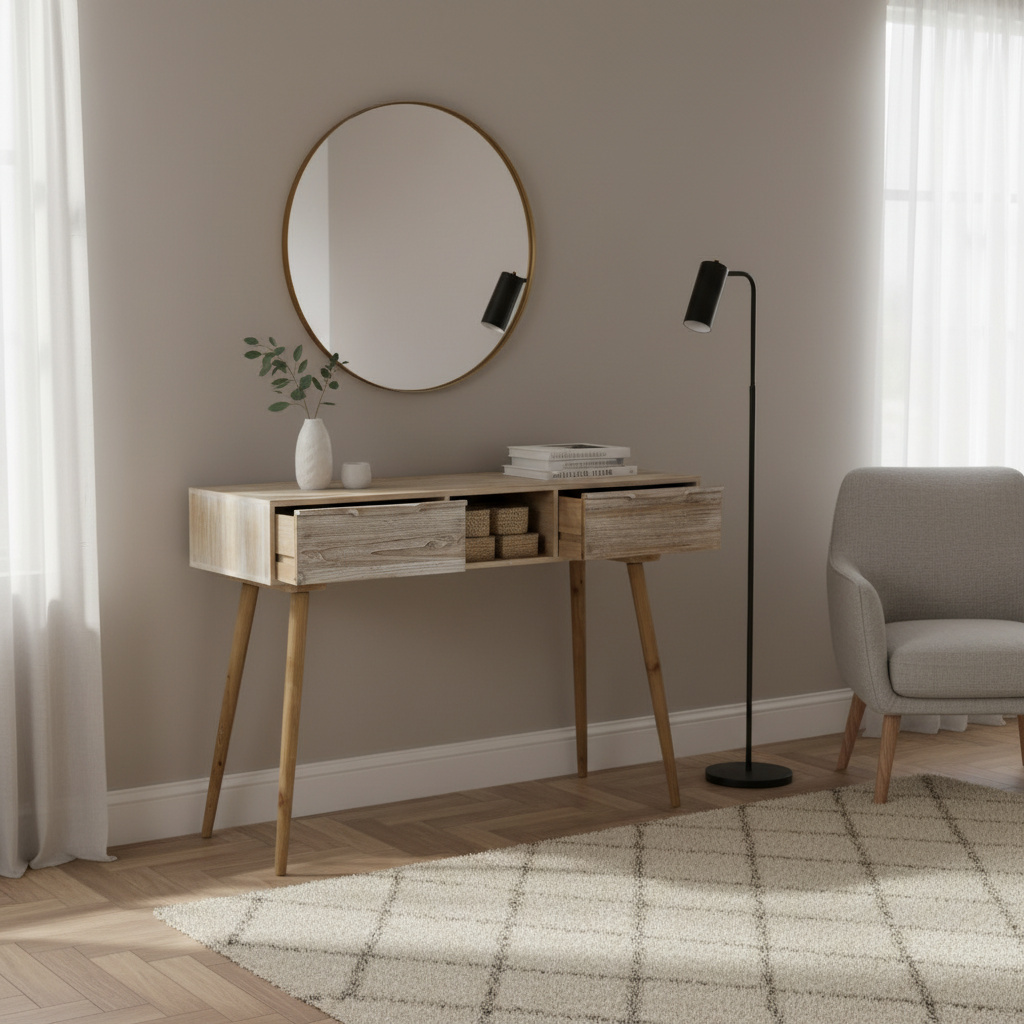 DecHome MO805889 Consolle Ingresso Design Scandinavo con 2 Cassetti 120x40x80 cm Marrone