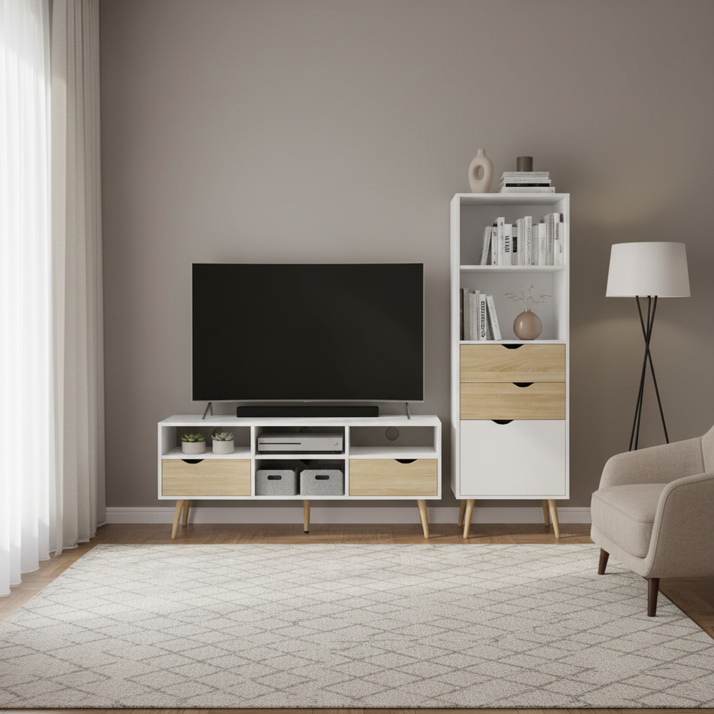 DecHome MO806450 Mobile TV Scandinavo Legno 117x39x58 Bianco Brody