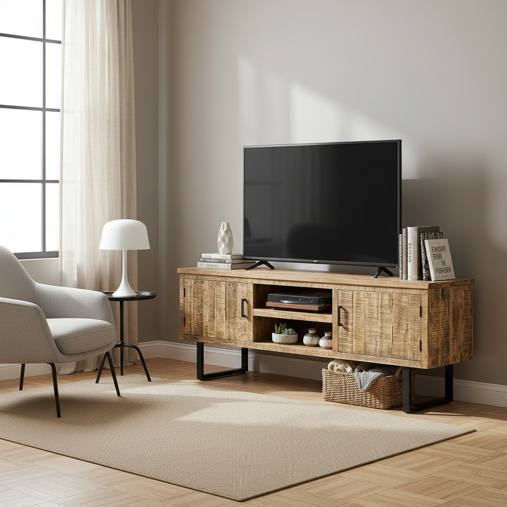 DecHome MO806717 Mobile TV Industriale Metallo e Legno 160x45x60 Nero Bordigherain