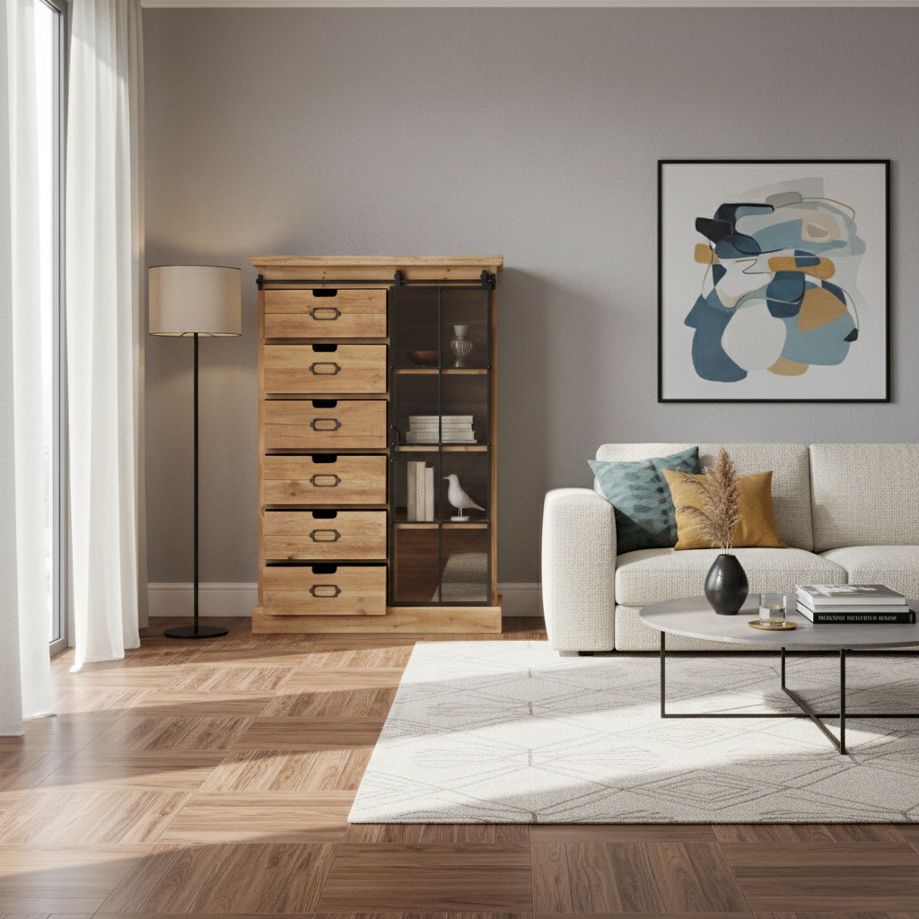 DecHome MO806755 Mobile Soggiorno Industriale 6 Cassetti Damien cm 82x39,5x123 h Marrone