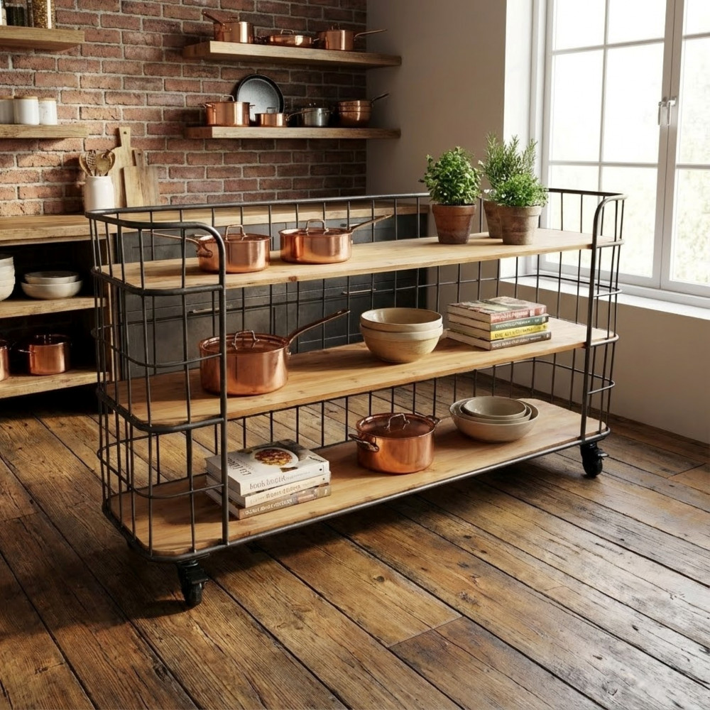 DecHome MO806820 Carrello Cucina Multiuso in Metallo e Legno 170x44x85 cm NeroMarrone