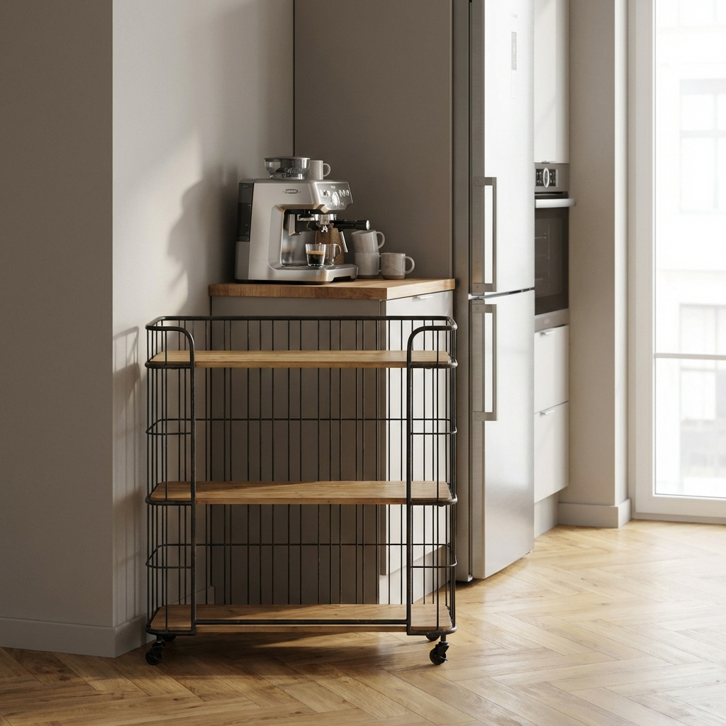 DecHome MO806821 Carrello Cucina Multiuso in Metallo e Legno 104x36x93 cm Marrone