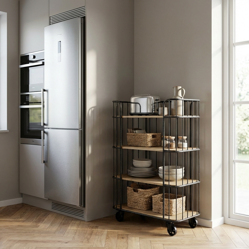 DecHome MO806823 Carrello Cucina Multiuso in Metallo e Legno 77x39,5x168 cm NeroMarrone
