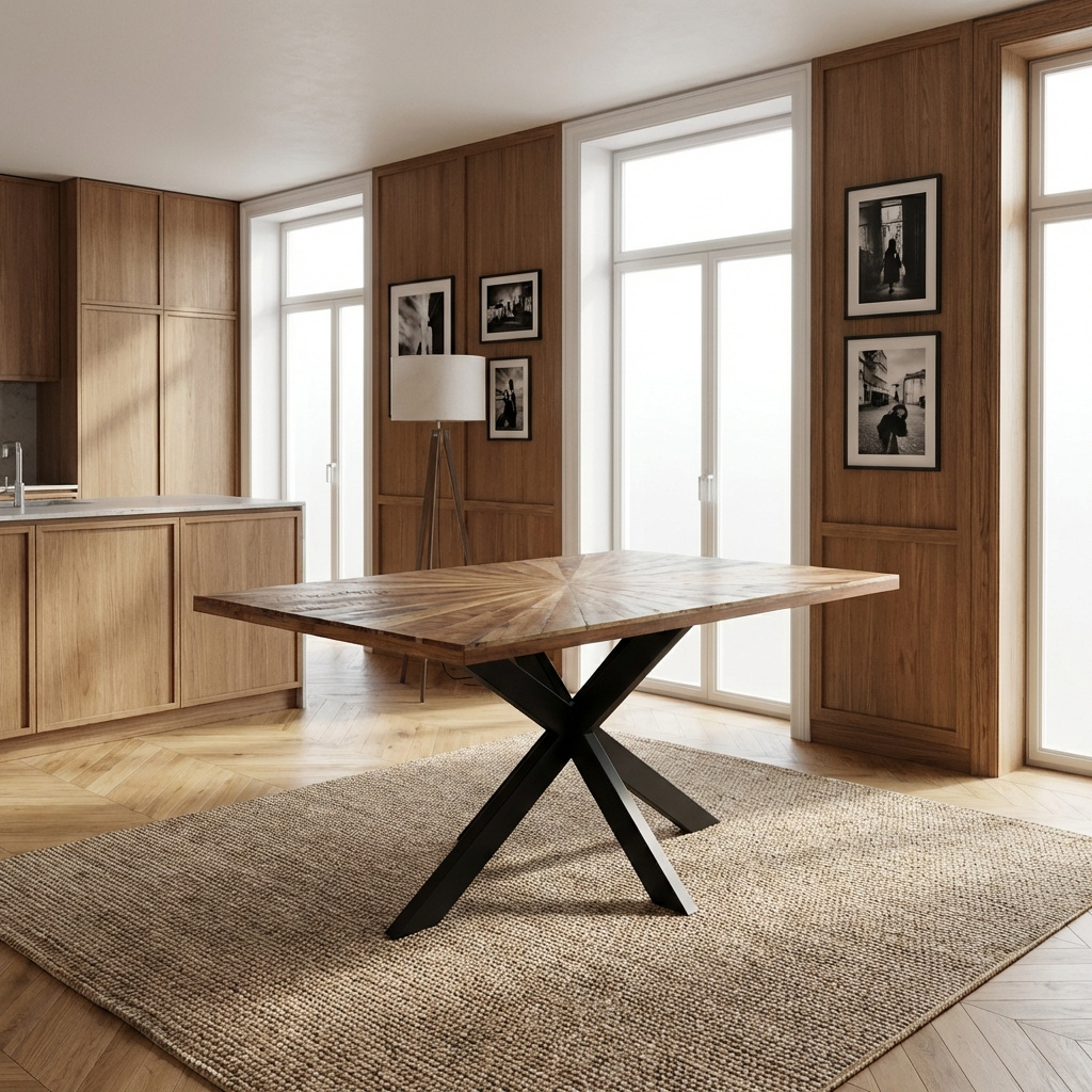 DecHome MO807040 Tavolo da Pranzo Cucina MetalloLegno 180x90x77 cm LegnoNero