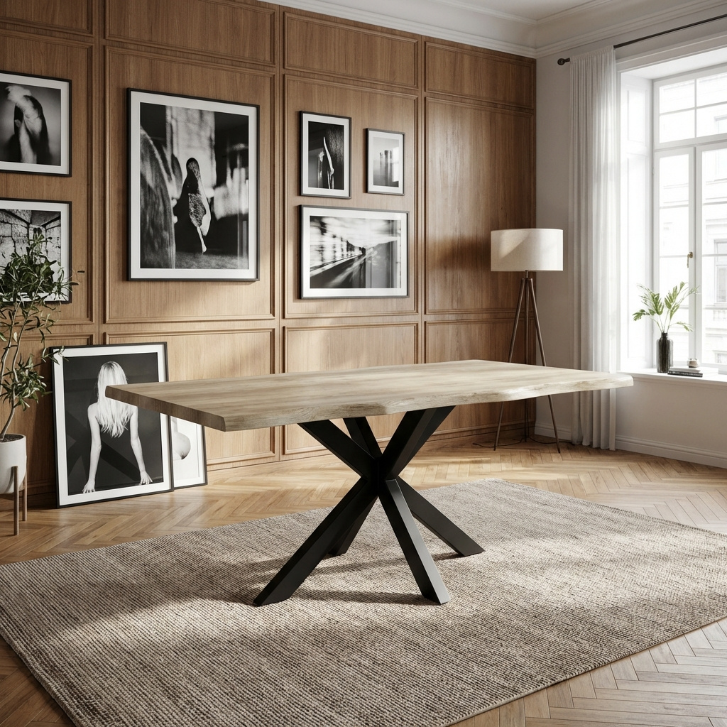 DecHome MO807200 Tavolo da Pranzo Cucina 160x90 cm Legno NaturaleNero Flo