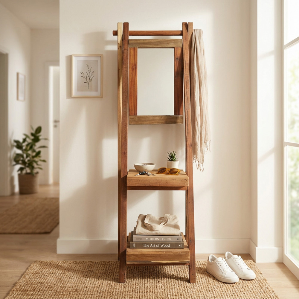 DecHome MO807326 Mobile Ingresso Appendiabiti Rustico con Specchio 2 Ripiani 60x50x168 cm