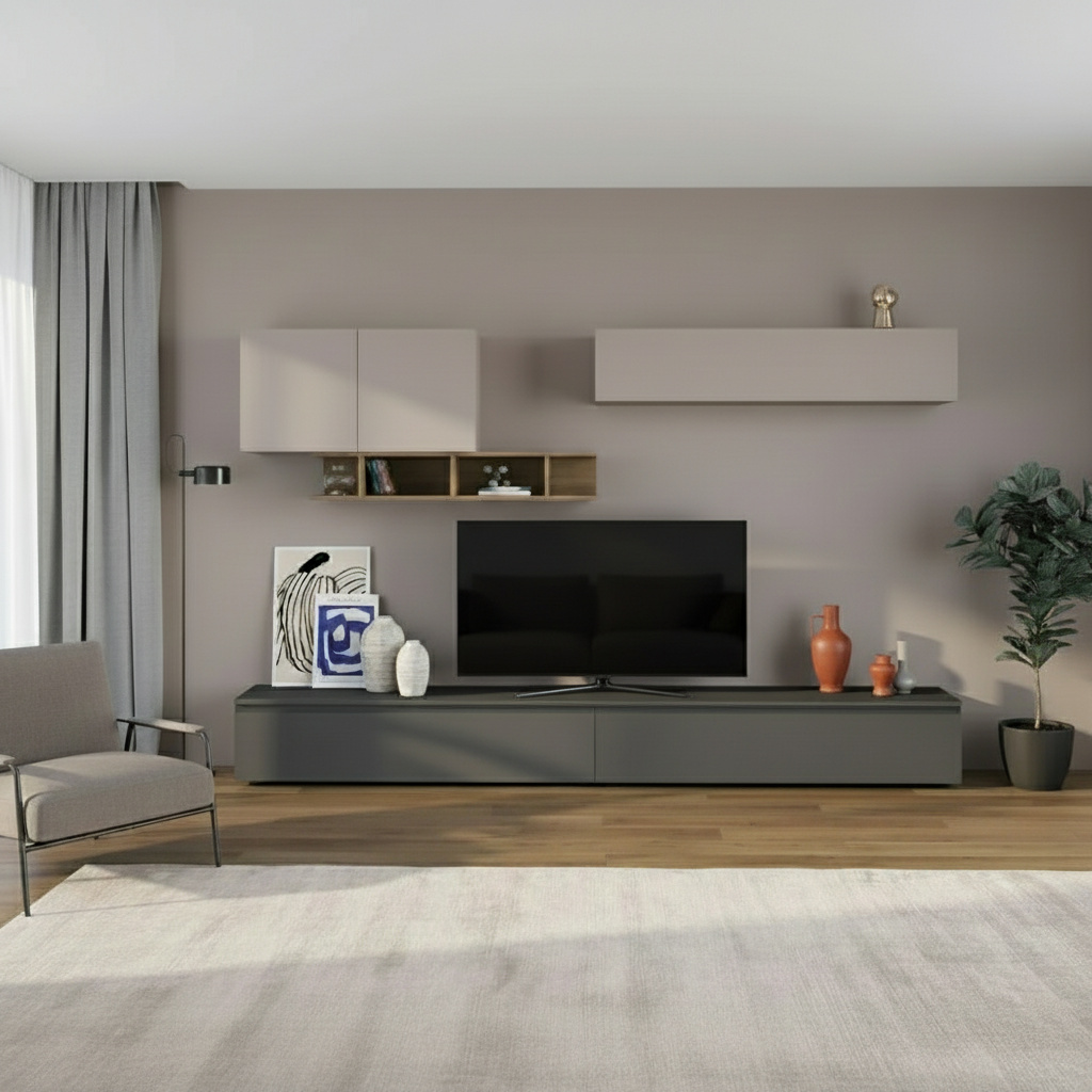 DecHome MONICA Parete Attrezzata Mobile TV + 2 Mobili a Parete 300x186 Antracite