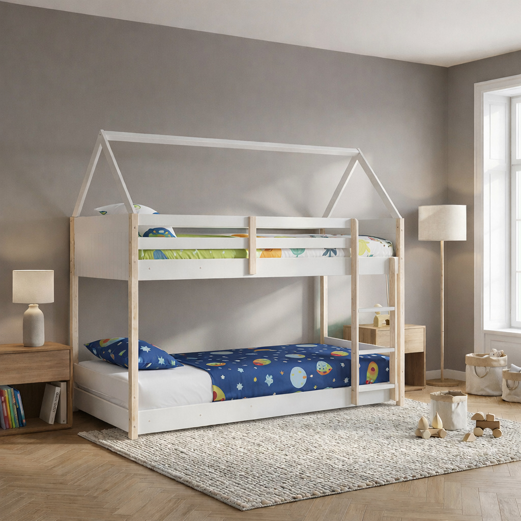 DecHome MONTESSORI16674 Letto A Castello Montessori con Rete Doghe Legno 200x104.7x174.9 Bianco