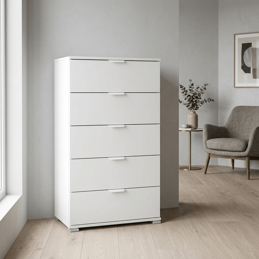 DecHome MR805029 Cassettiera Camera da Letto 5 Cassetti 60x38x103 Bianco