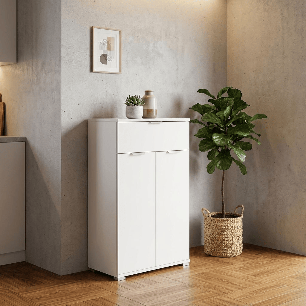 DecHome MR805033 Mobiletto con 2 Ante ed 1 Cassetto 60x38x103 cm colore Bianco