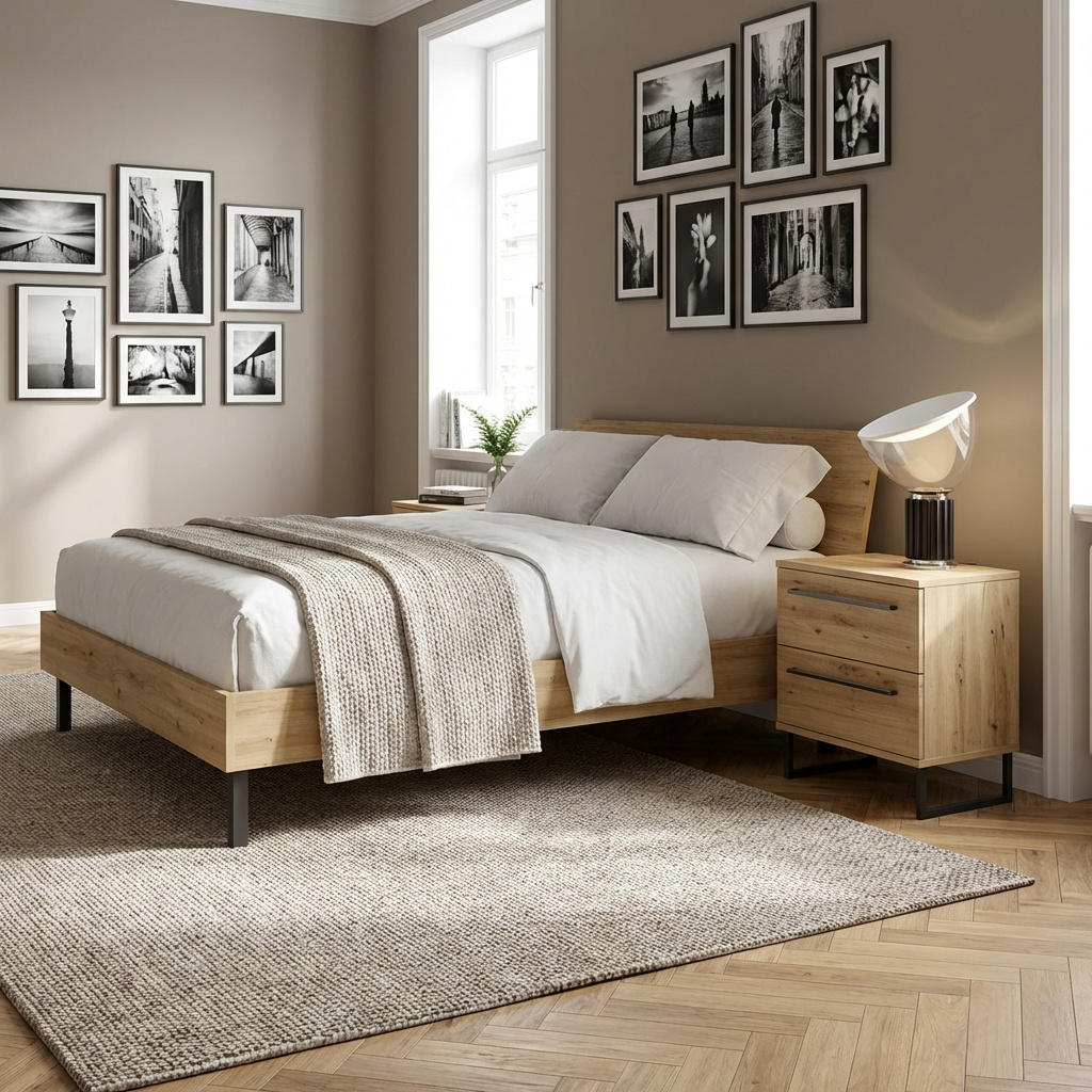 DecHome MS801212 Comodino Camera da Letto 2 Cassetti in Legno 45,5x35x54 Rovere