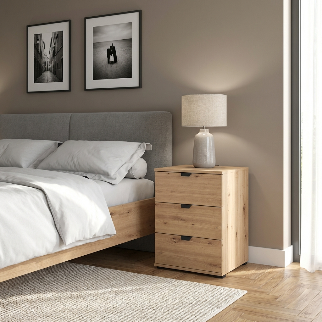 DecHome MS801223 Comodino Camera da Letto 2 Cassetti in Legno 45x40x63 Rovere Fortaleza