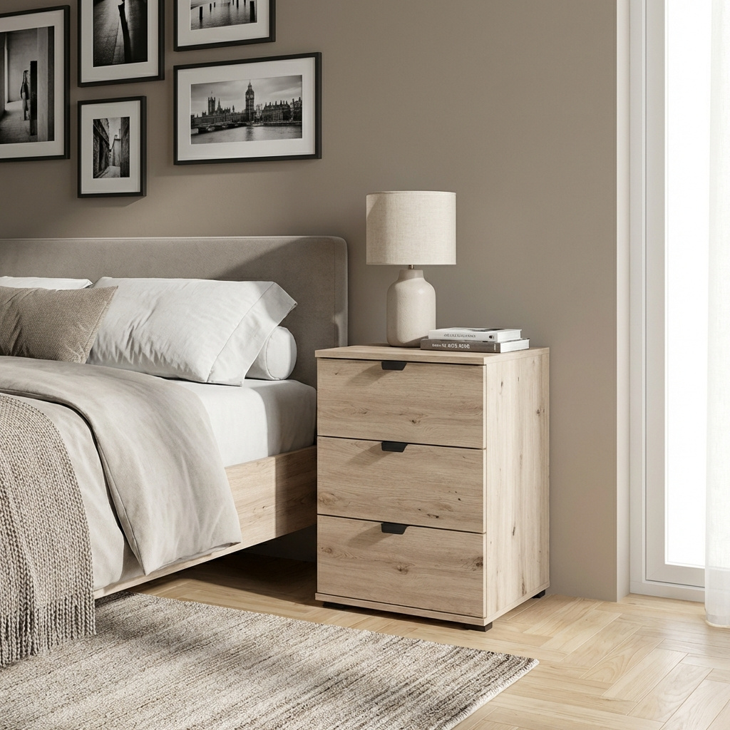 DecHome MS801224 Comodino Camera da Letto 2 Cassetti in Legno 45x40x63 Grigio Fortaleza