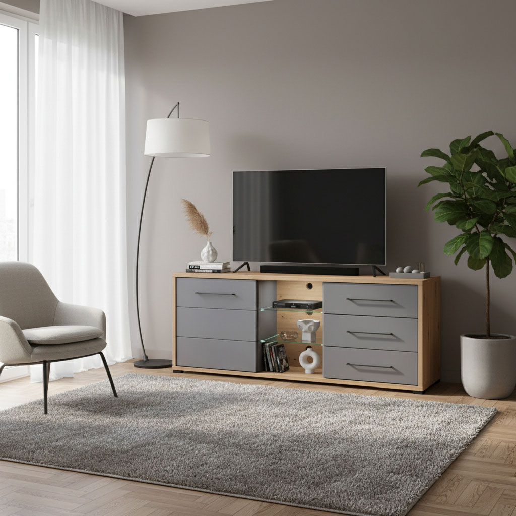 DecHome MS801246 Mobile TV Moderno 161,5x40x65 Rovere e Grigio