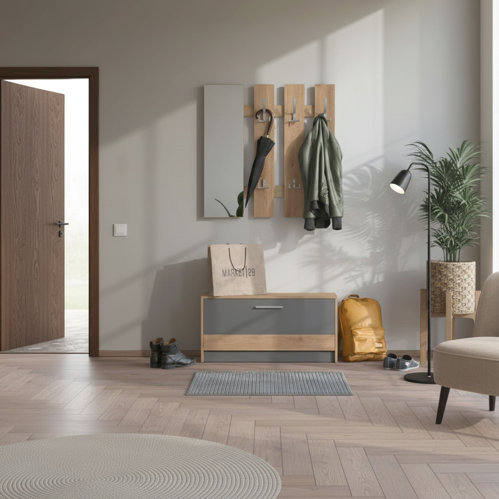 DecHome MS801257 Mobile Ingresso Appendiabiti Scarpiera 91,6x28,1x202 cm Rovere Grafite