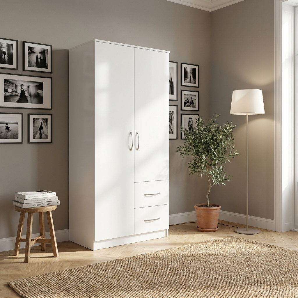 DecHome NICEVILLE Armadio Guardaroba 2 ante battenti 76x50x180,5 cm Bianco