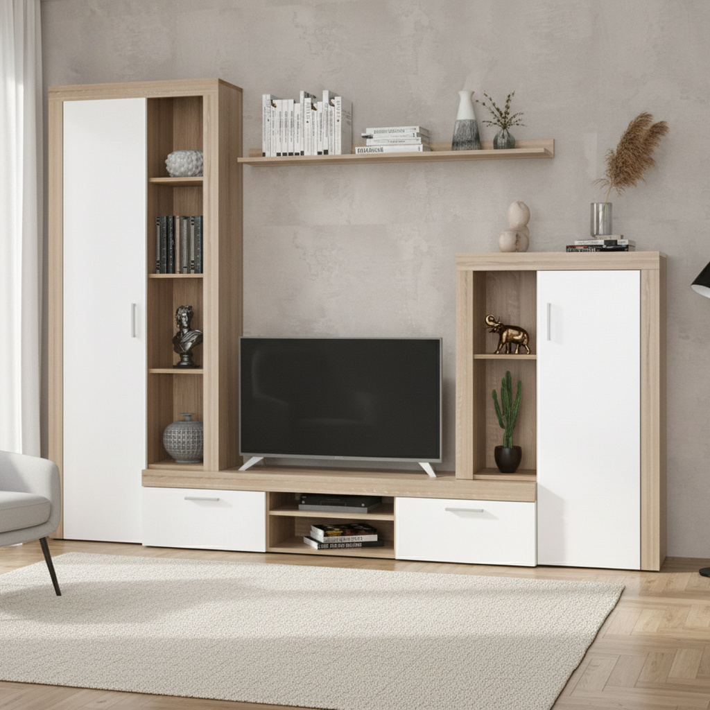 DecHome NOBELWH Parete Attrezzata 263x40x202 Rovere e Bianco Nobel