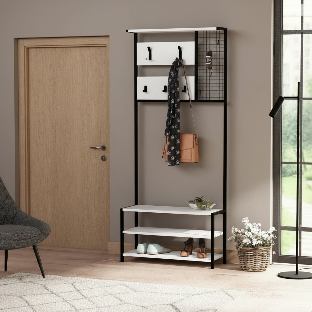 DecHome NOMADBI Mobile Ingresso Appendiabiti in Metallo 78x30x182 cm Bianco - Nomad