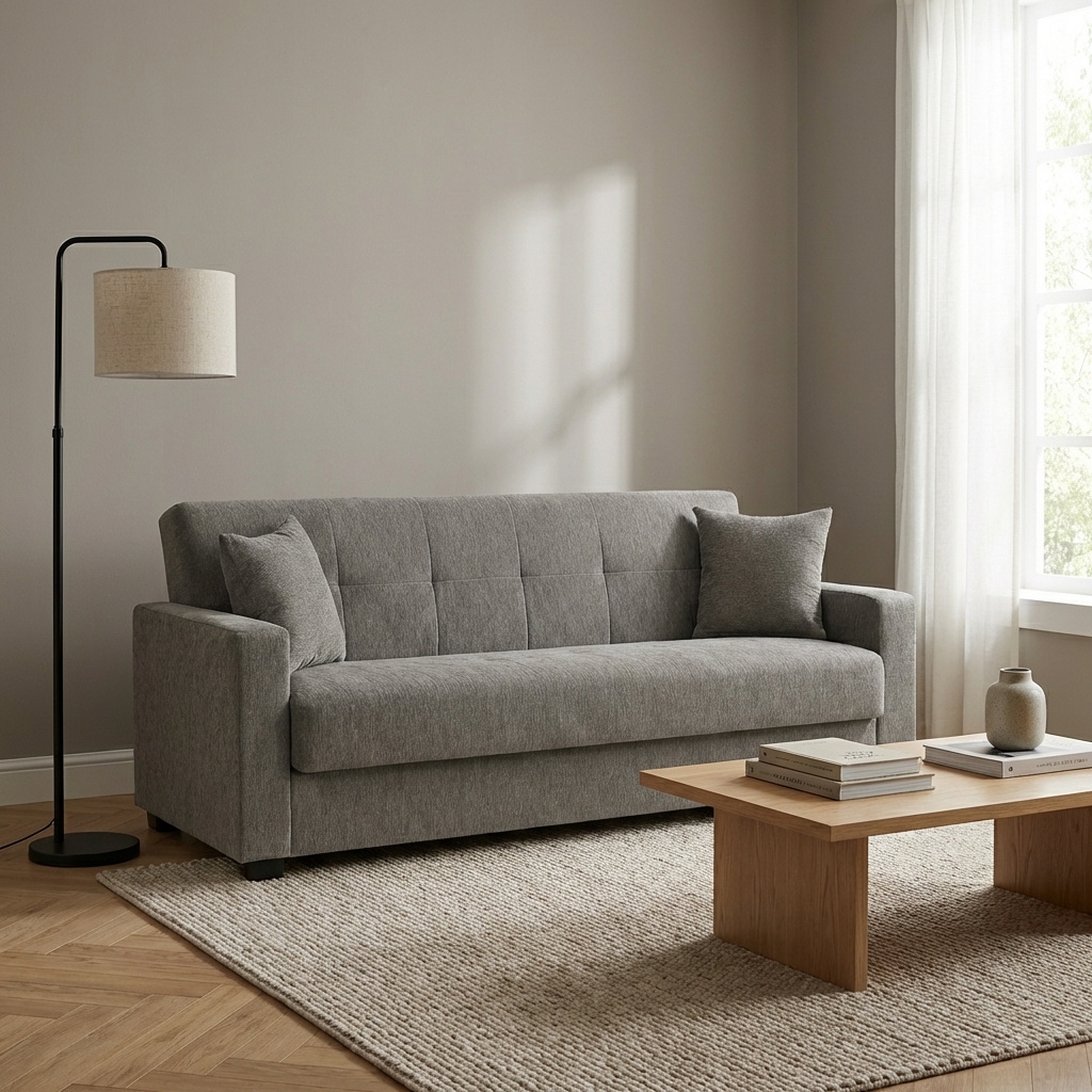 DecHome NORA 3P LUMOS LIGHT GREY Divano Letto 3 Posti Moderno in Tessuto 212x80x87 cm Grigio  - Nora